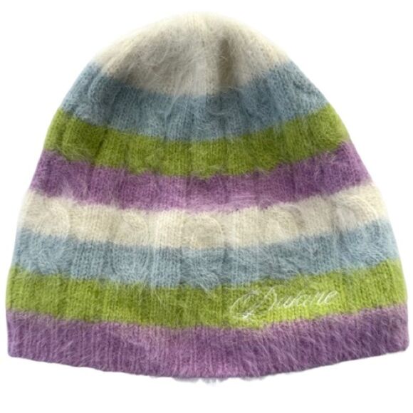 Dakine Colorful Stripe Fuzzy Cableknit Angora Nylon Beanie Rainbow Fall Winter - Picture 1 of 6